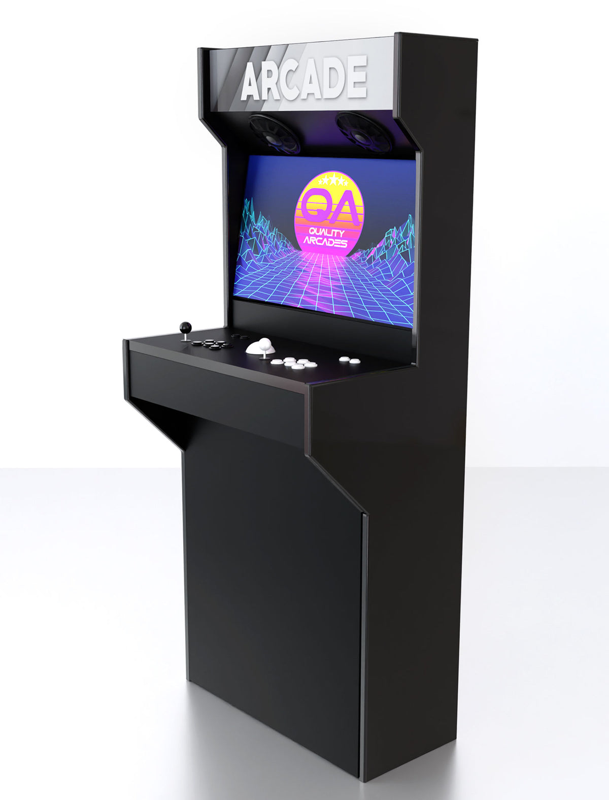 Quality Arcades Retro-Slim full-size arcade machine in Geometric marquee design, hand-built and sold factory-direct