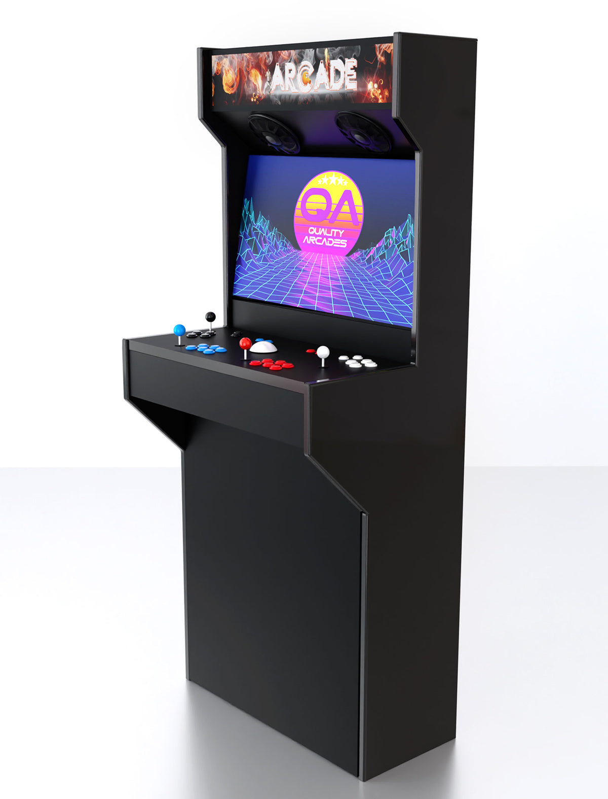 Quality Arcades Retro-Slim full-size arcade machine in Man Cave marquee design, hand-built and sold factory-direct