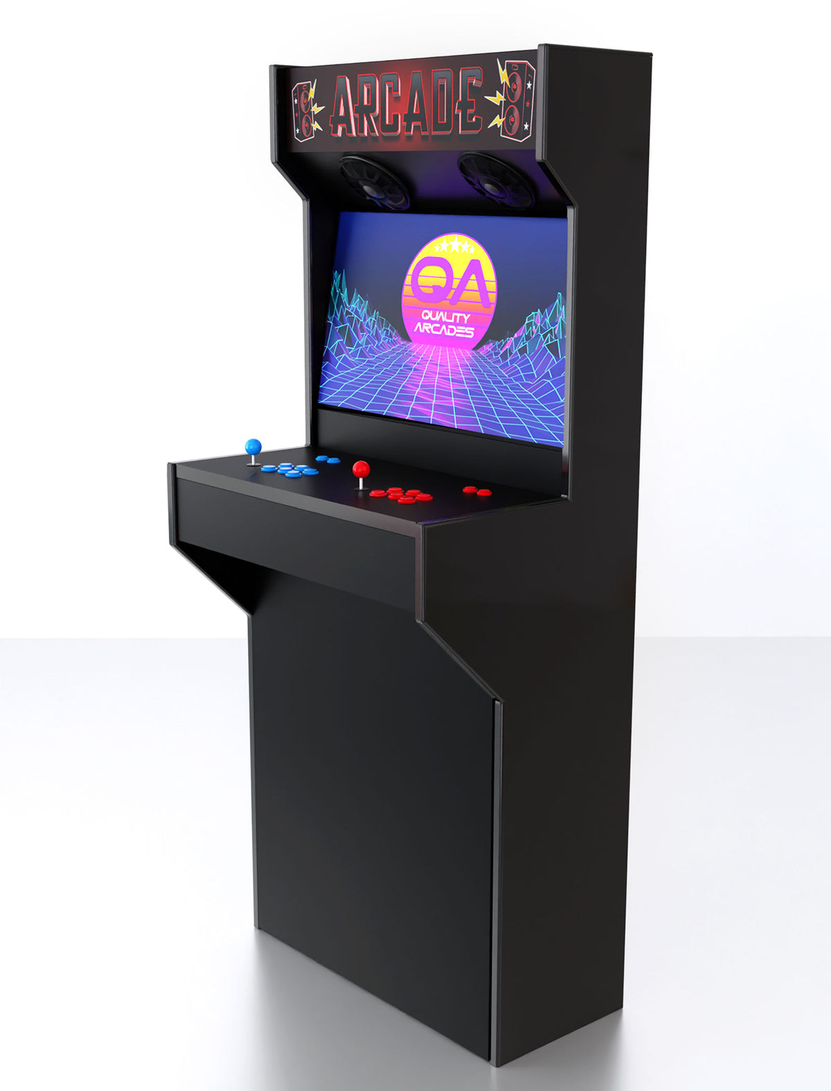 Quality Arcades Retro-Slim full-size arcade machine in Rock Music marquee design, hand-built and sold factory-direct
