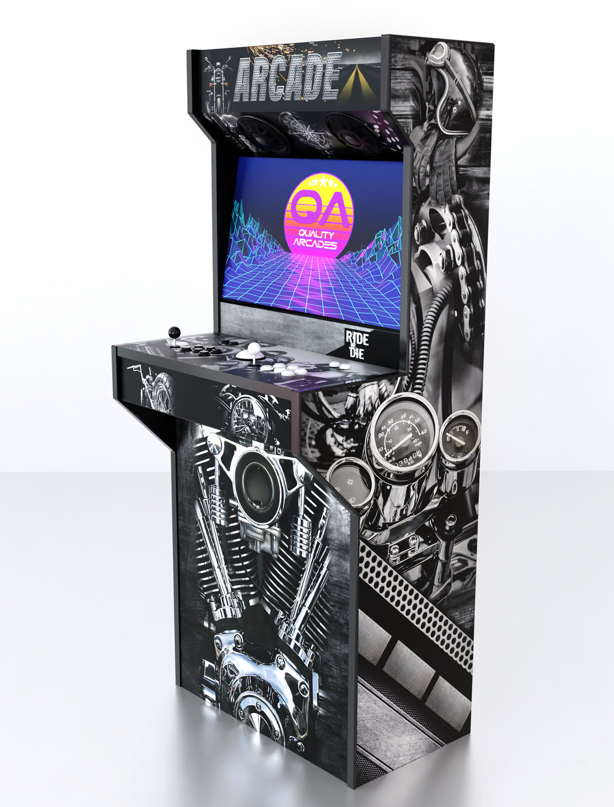 Quality Arcades Retro-XT arcade machine in Steel Horse full wrap design, hand-built and sold factory-direct