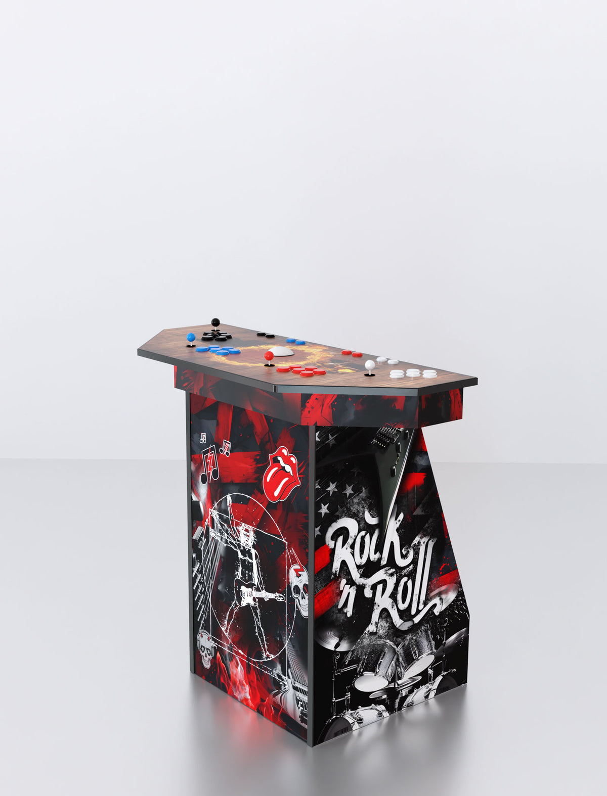 Quality Arcades Arcade Pedestal 2-player machine in Rock Music full wrap design, hand-built and sold factory-direct